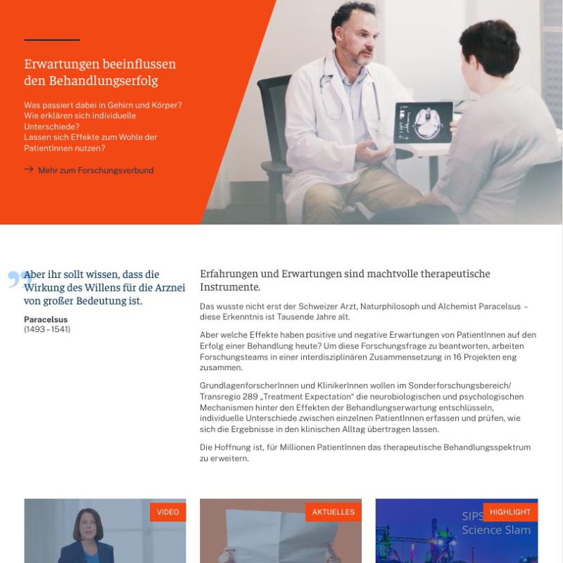 Screenshot der Homepage www.treatment-expectation.de
